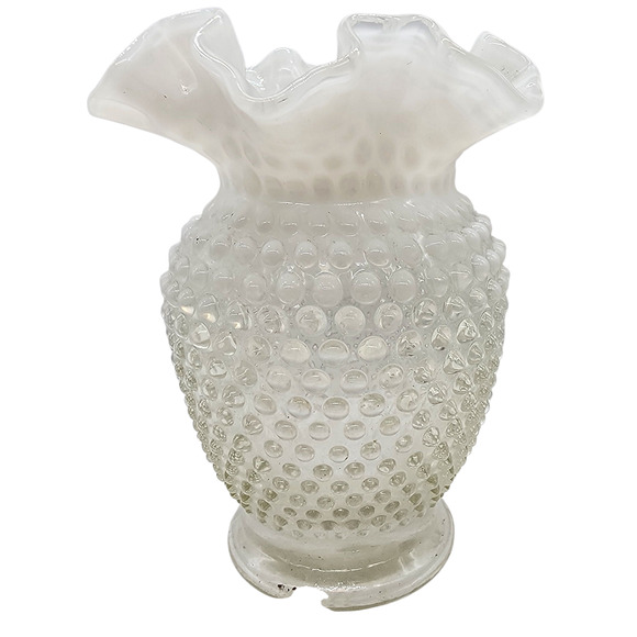 Vintage Fenton Opalescent Hobnail Pinched Ruffle Edged Vase - Picture 1 of 5